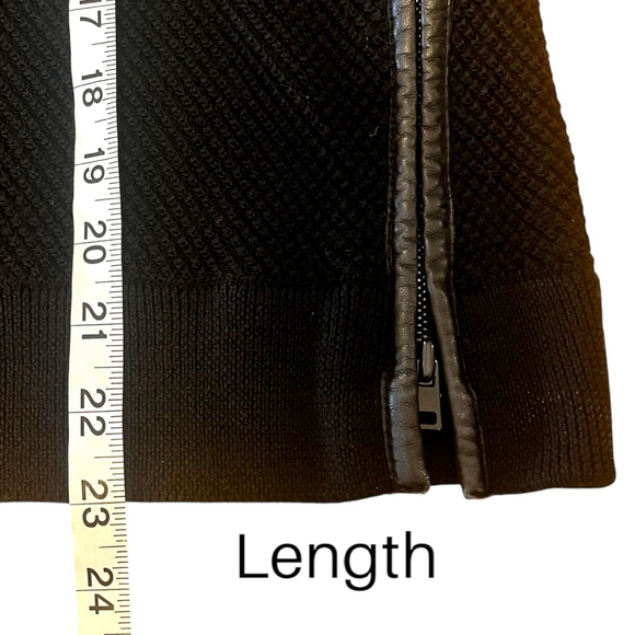 VINCE Crew Neck Sweater with Full Length Zip & Leather Trim, Black, S - Picture 12 of 13